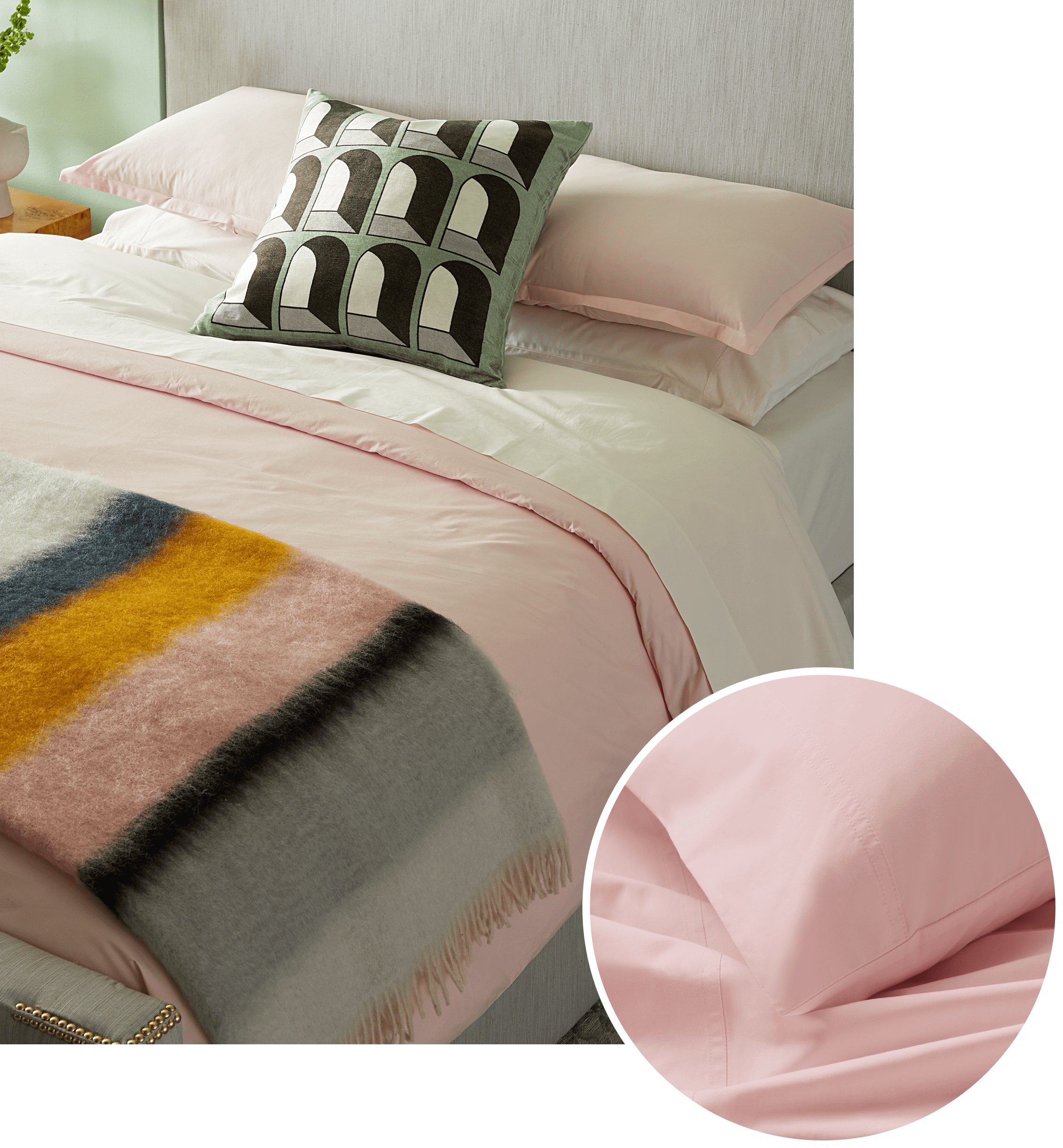 Percale Connery Blush Duvet Ivory Sheets